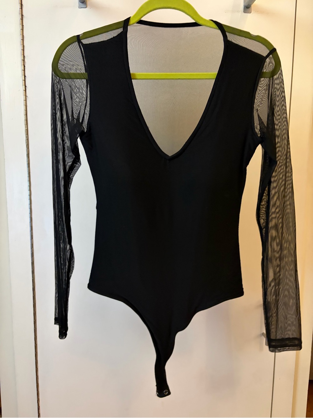 Klassy Network Black V-Neck Mesh Sleeve Bodysuit